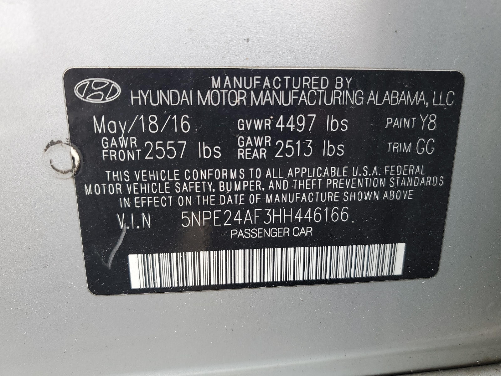 5NPE24AF3HH446166 2017 Hyundai Sonata Se