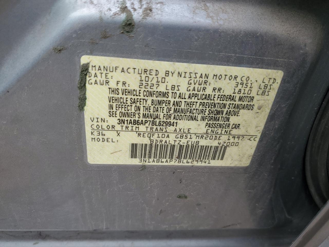 2011 Nissan Sentra 2.0 VIN: 3N1AB6AP7BL629941 Lot: 63638344