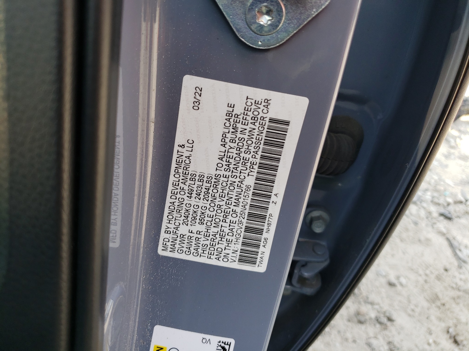 1HGCV3F25NA015766 2022 Honda Accord Hybrid Sport