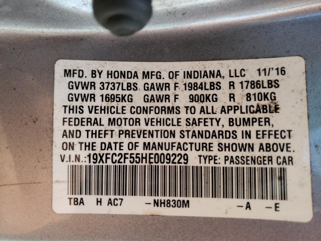 19XFC2F55HE009229 2017 HONDA CIVIC - Image 12