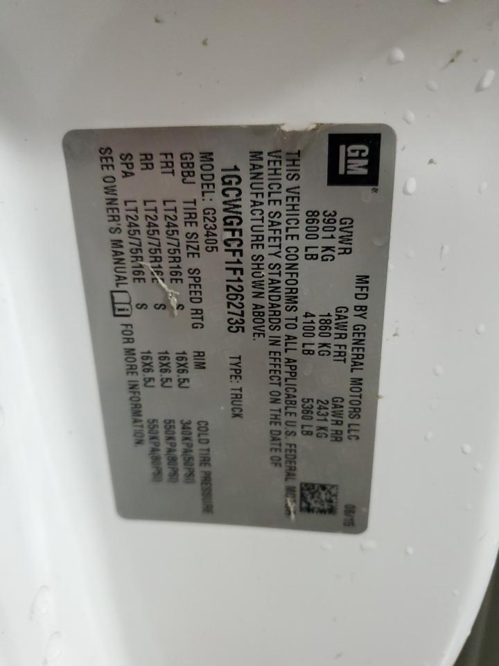 2015 Chevrolet Express G2500 VIN: 1GCWGFCF1F1262735 Lot: 62048704