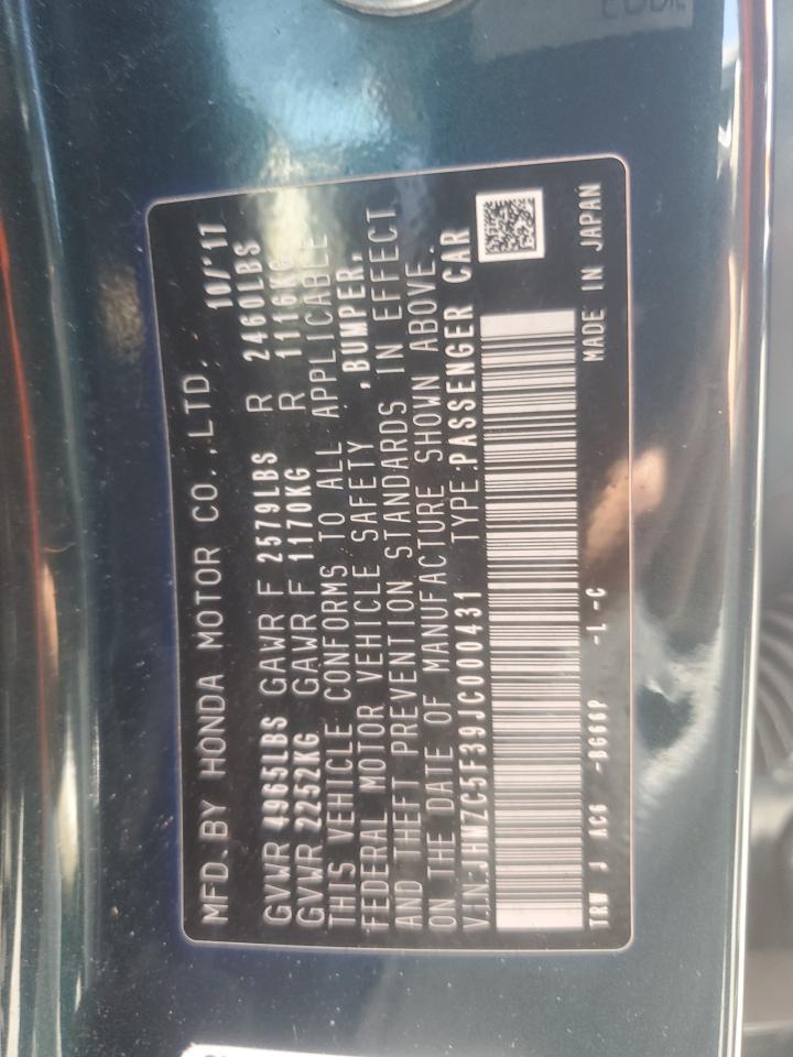 2018 Honda Clarity Touring VIN: JHMZC5F39JC000431 Lot: 65031844