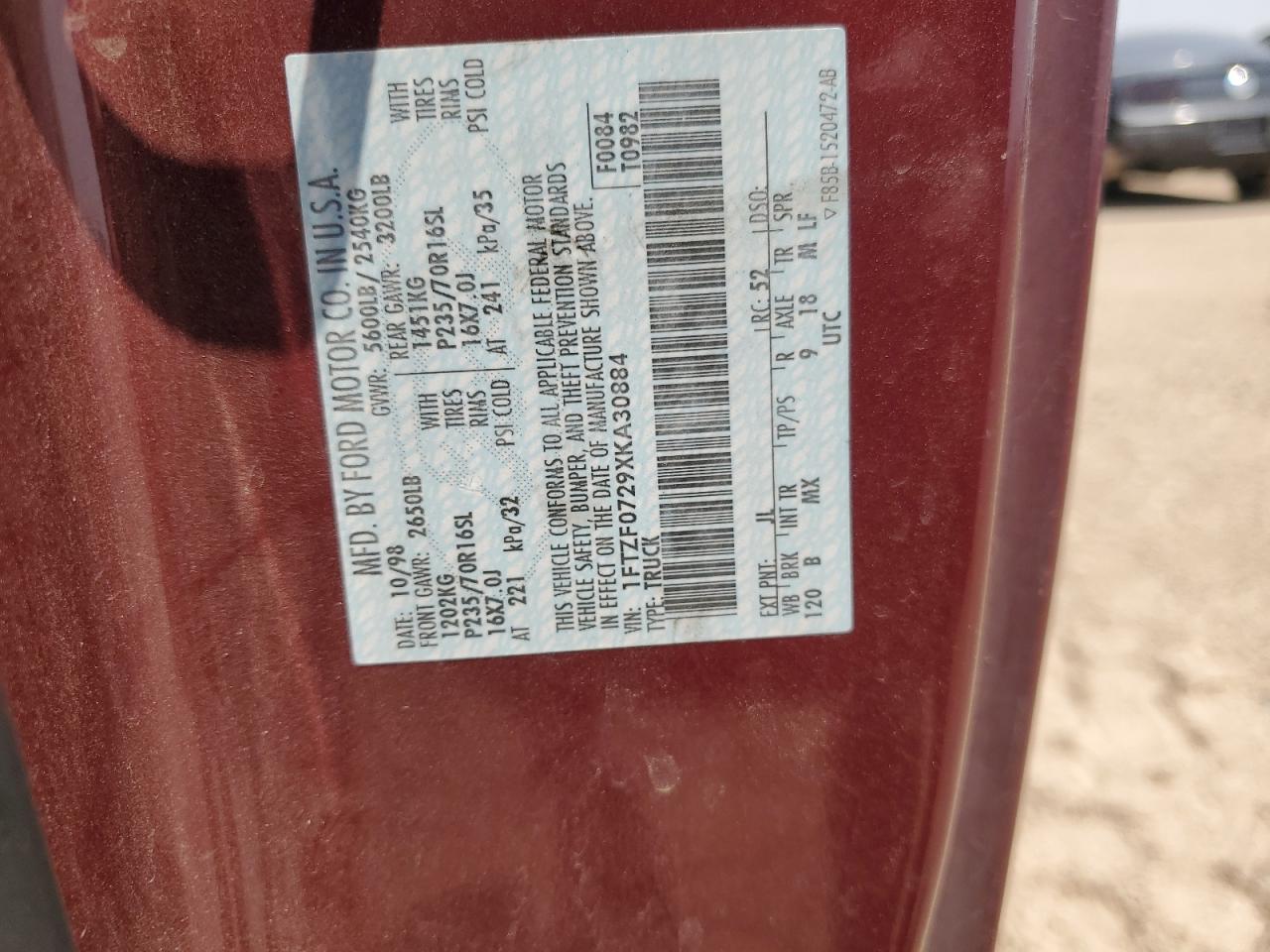 1999 Ford F150 VIN: 1FTZF0729XKA30884 Lot: 64725674