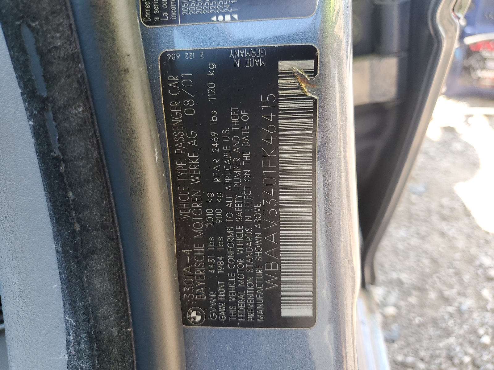 WBAAV53401FK46415 2001 BMW 330 I