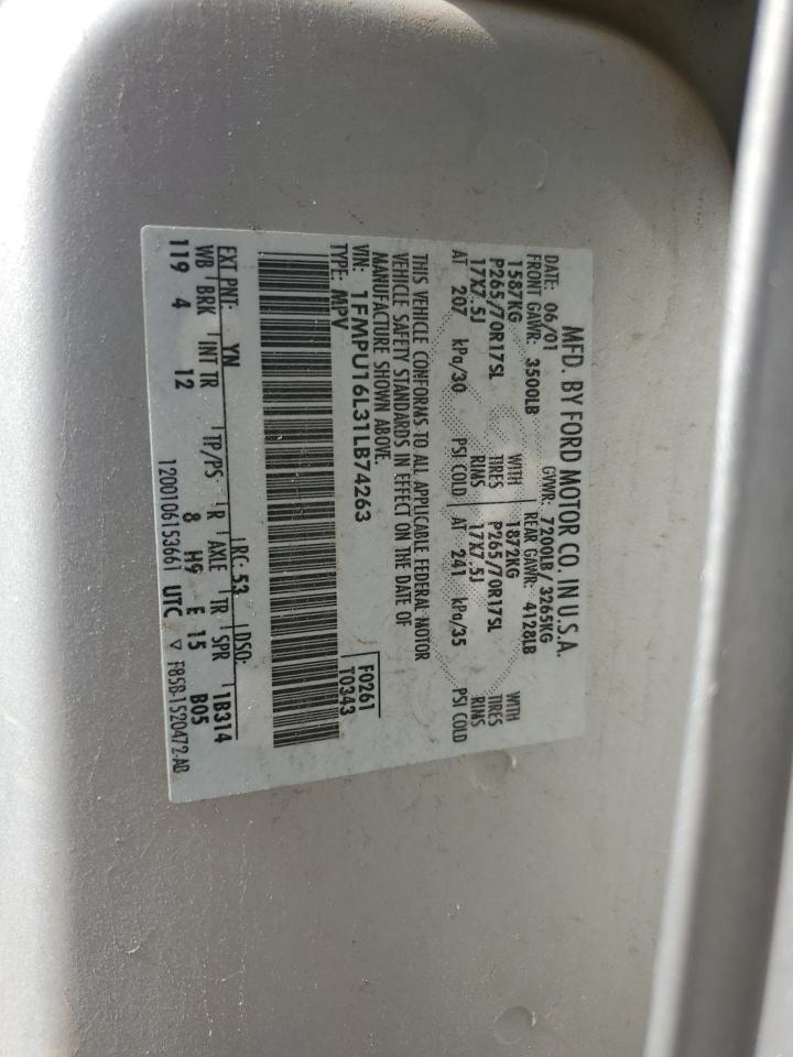 2001 Ford Expedition Xlt VIN: 1FMPU16L31LB74263 Lot: 60446464