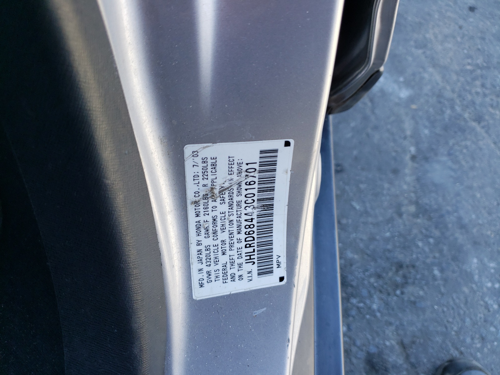 JHLRD68443C016701 2003 Honda Cr-V Lx