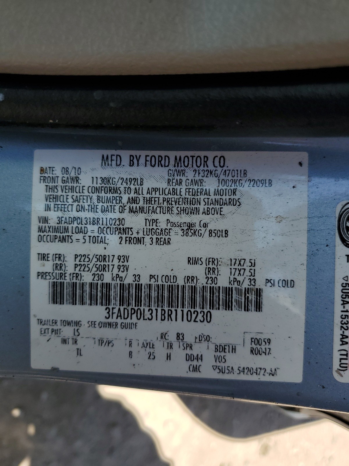3FADP0L31BR110230 2011 Ford Fusion Hybrid