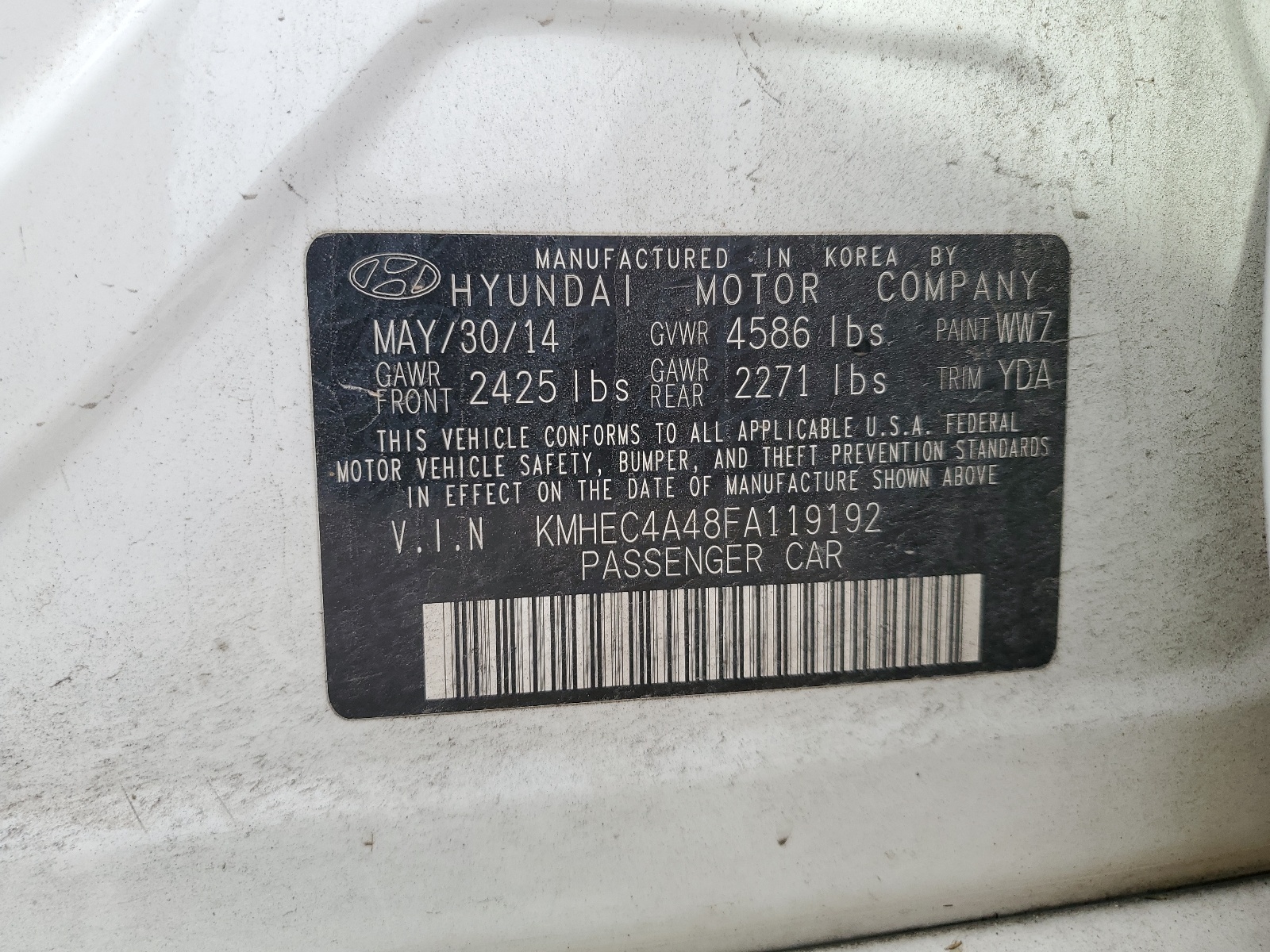 KMHEC4A48FA119192 2015 Hyundai Sonata Hybrid