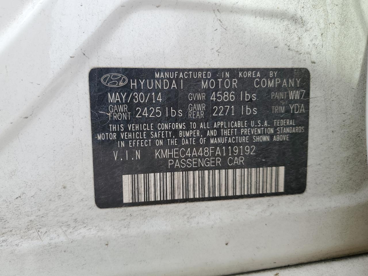 2015 Hyundai Sonata Hybrid VIN: KMHEC4A48FA119192 Lot: 64943264