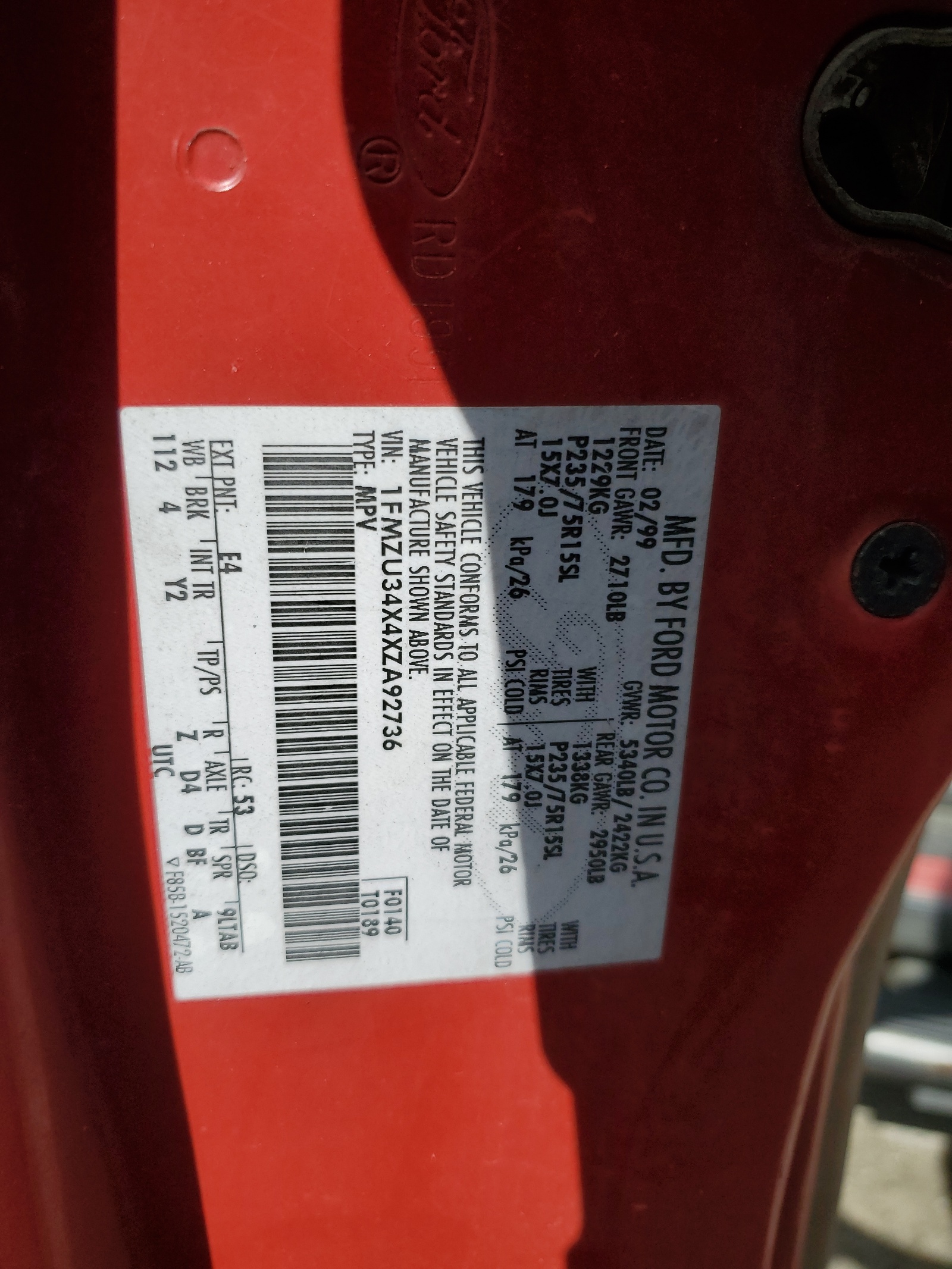 1FMZU34X4XZA92736 1999 Ford Explorer