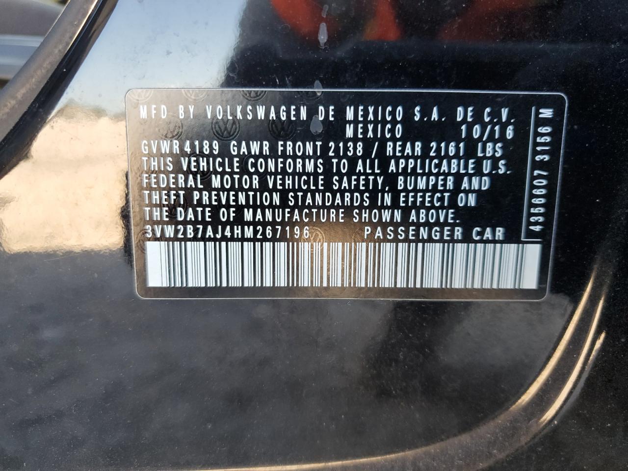2017 Volkswagen Jetta S VIN: 3VW2B7AJ4HM267196 Lot: 62868464