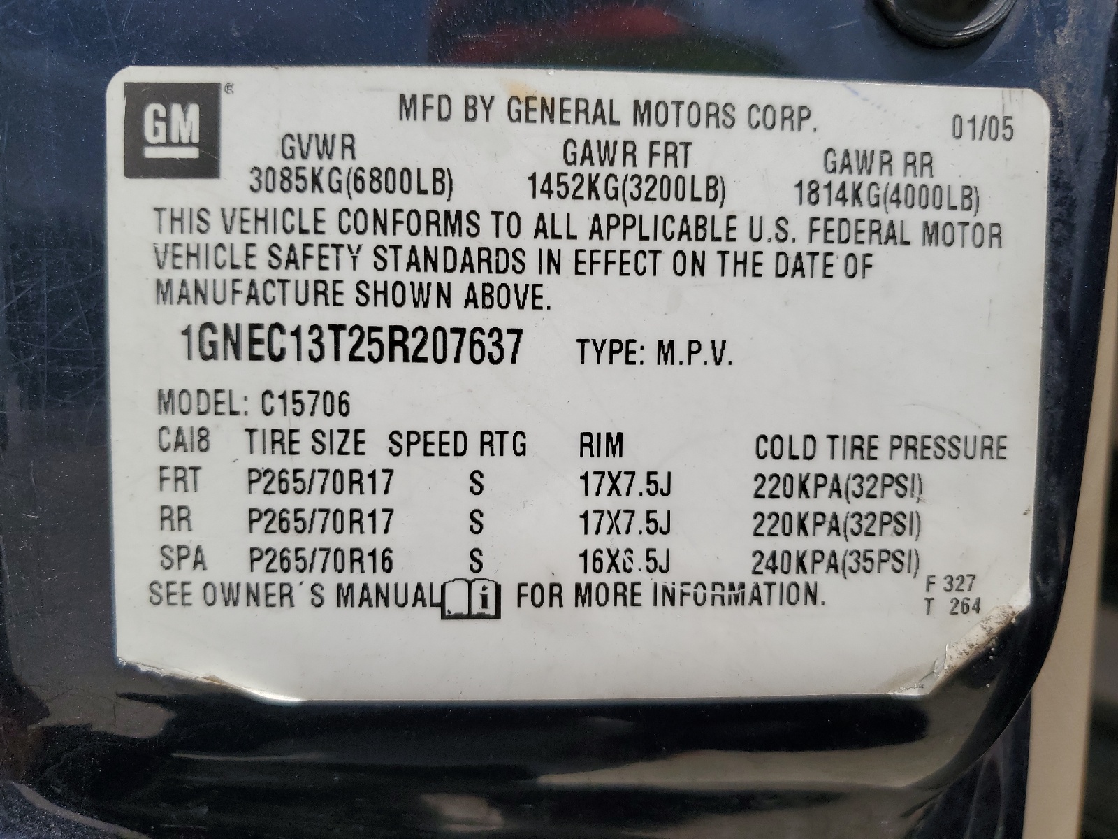 1GNEC13T25R207637 2005 Chevrolet Tahoe C1500