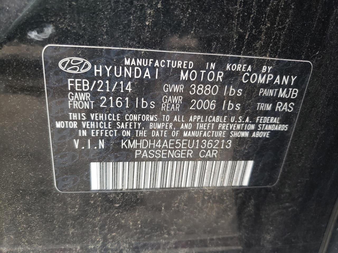 2014 Hyundai Elantra Se VIN: KMHDH4AE5EU136213 Lot: 64676564