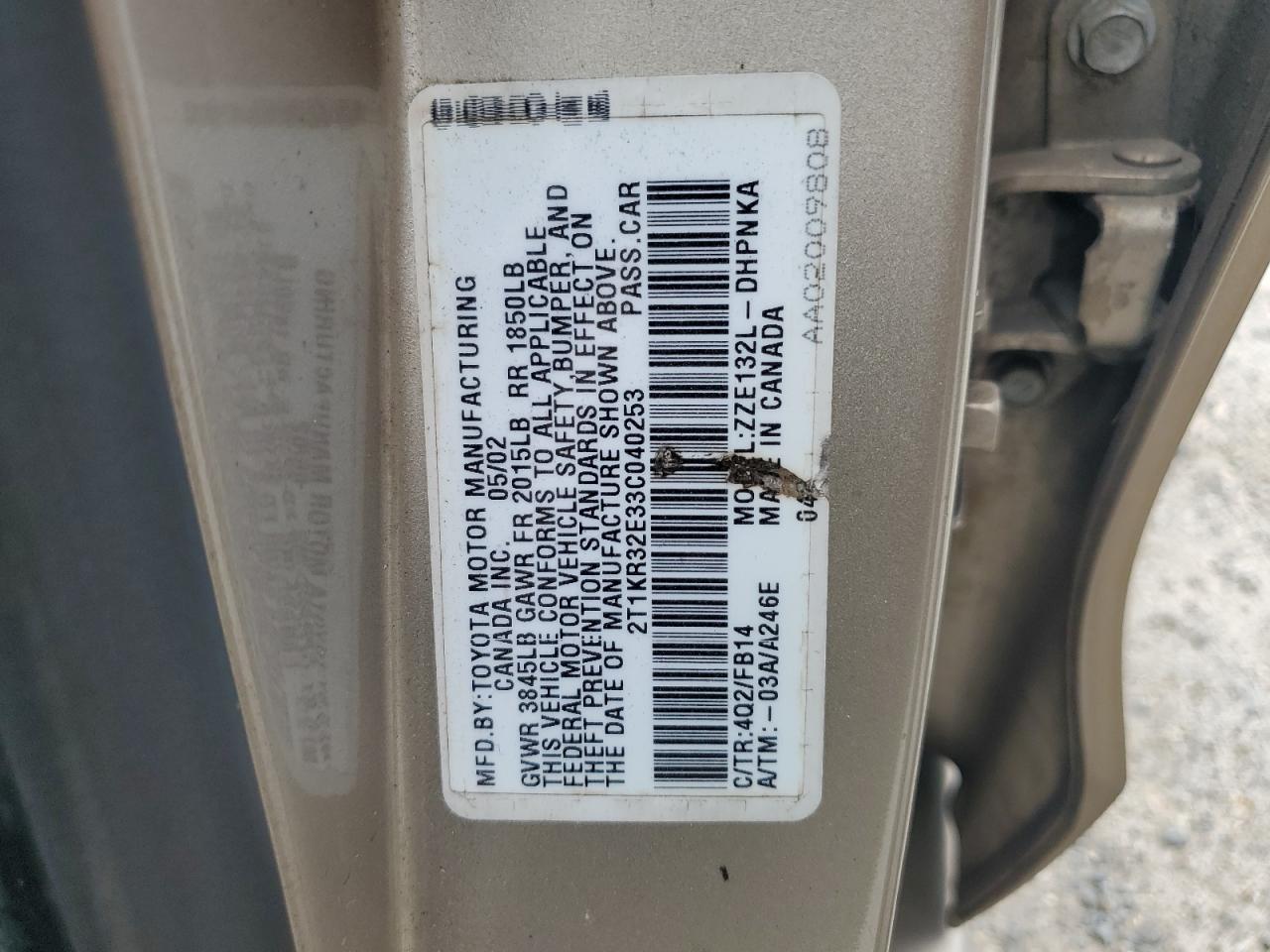 2003 Toyota Corolla Matrix Xr VIN: 2T1KR32E33C040253 Lot: 65043064