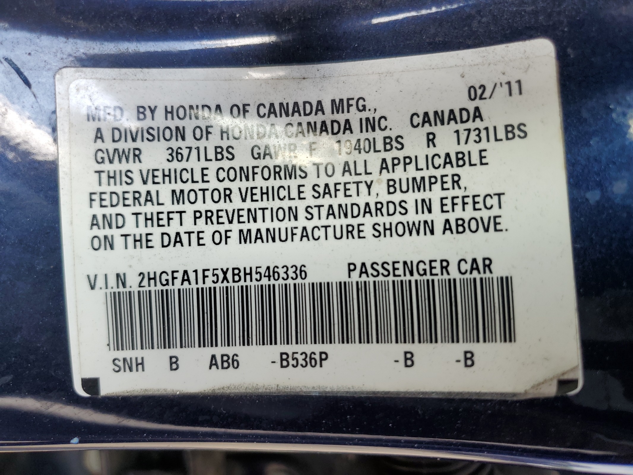 2HGFA1F5XBH546336 2011 Honda Civic Lx 2HGFA1F5XBH546336 2011 Honda Civic Lx