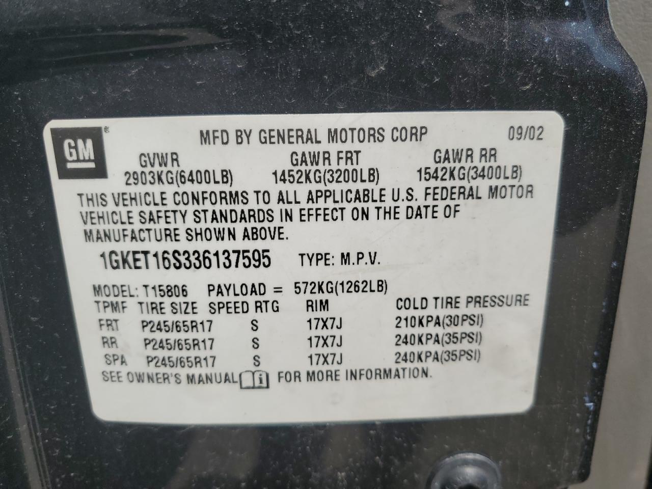 1GKET16S336137595 2003 GMC Envoy Xl