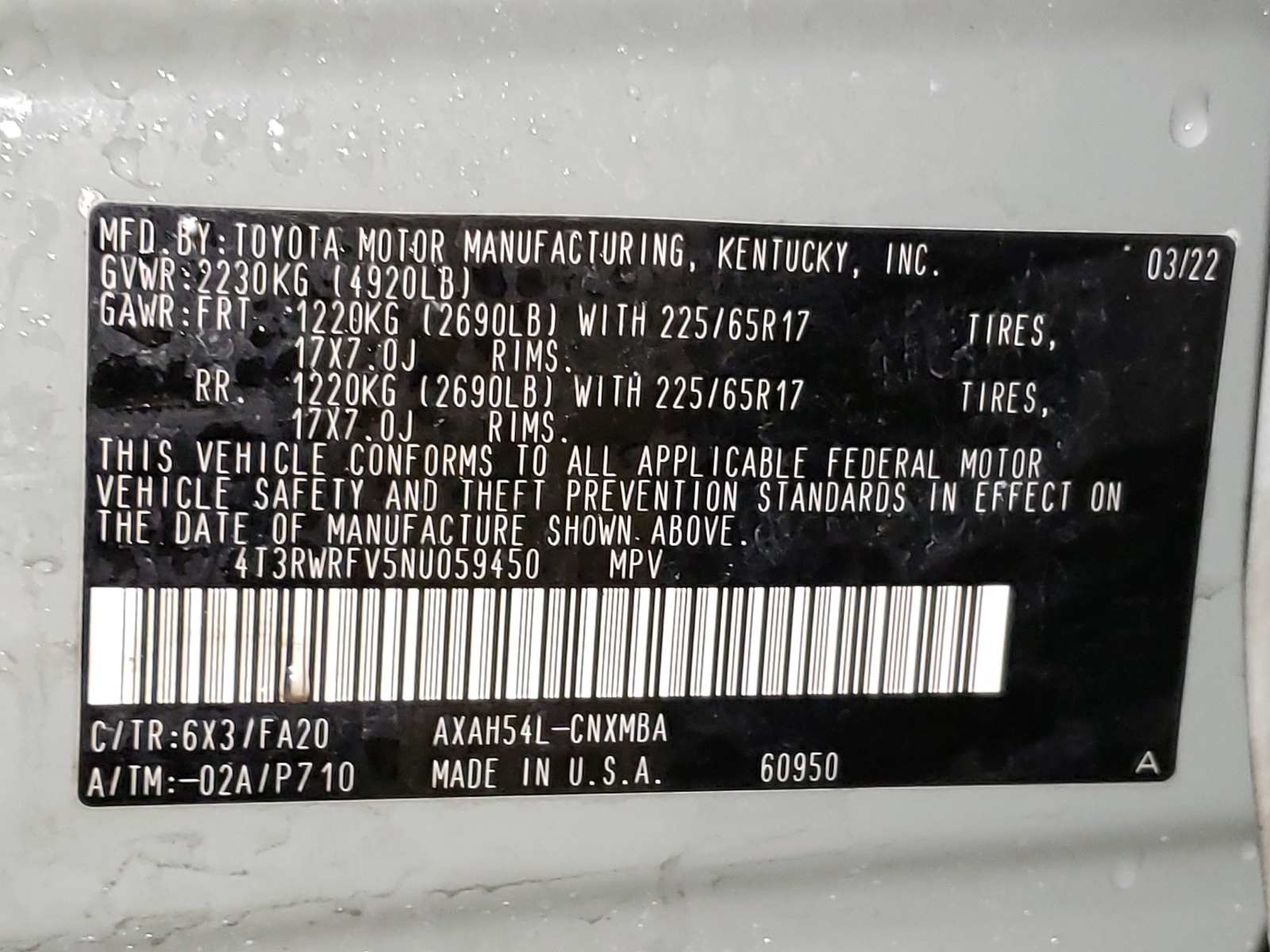 4T3RWRFV5NU059450 2022 Toyota Rav4 Xle