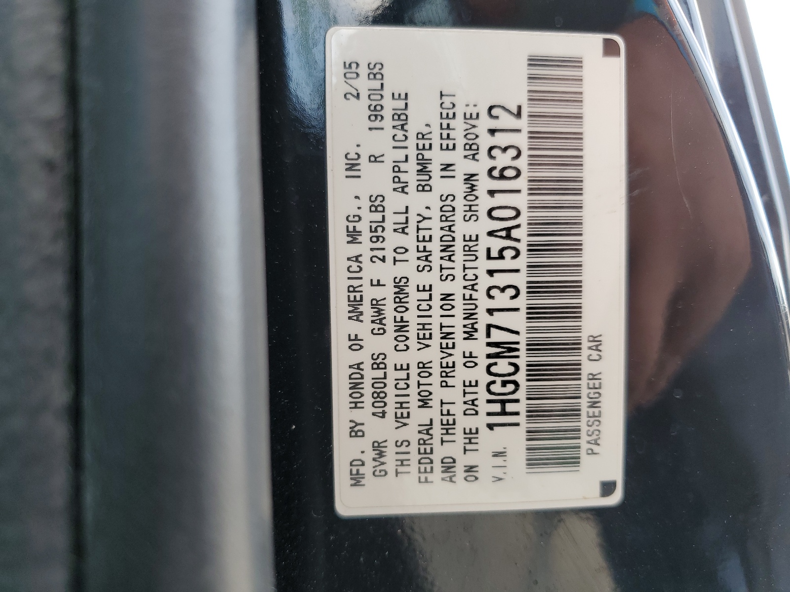 1HGCM71315A016312 2005 Honda Accord Lx