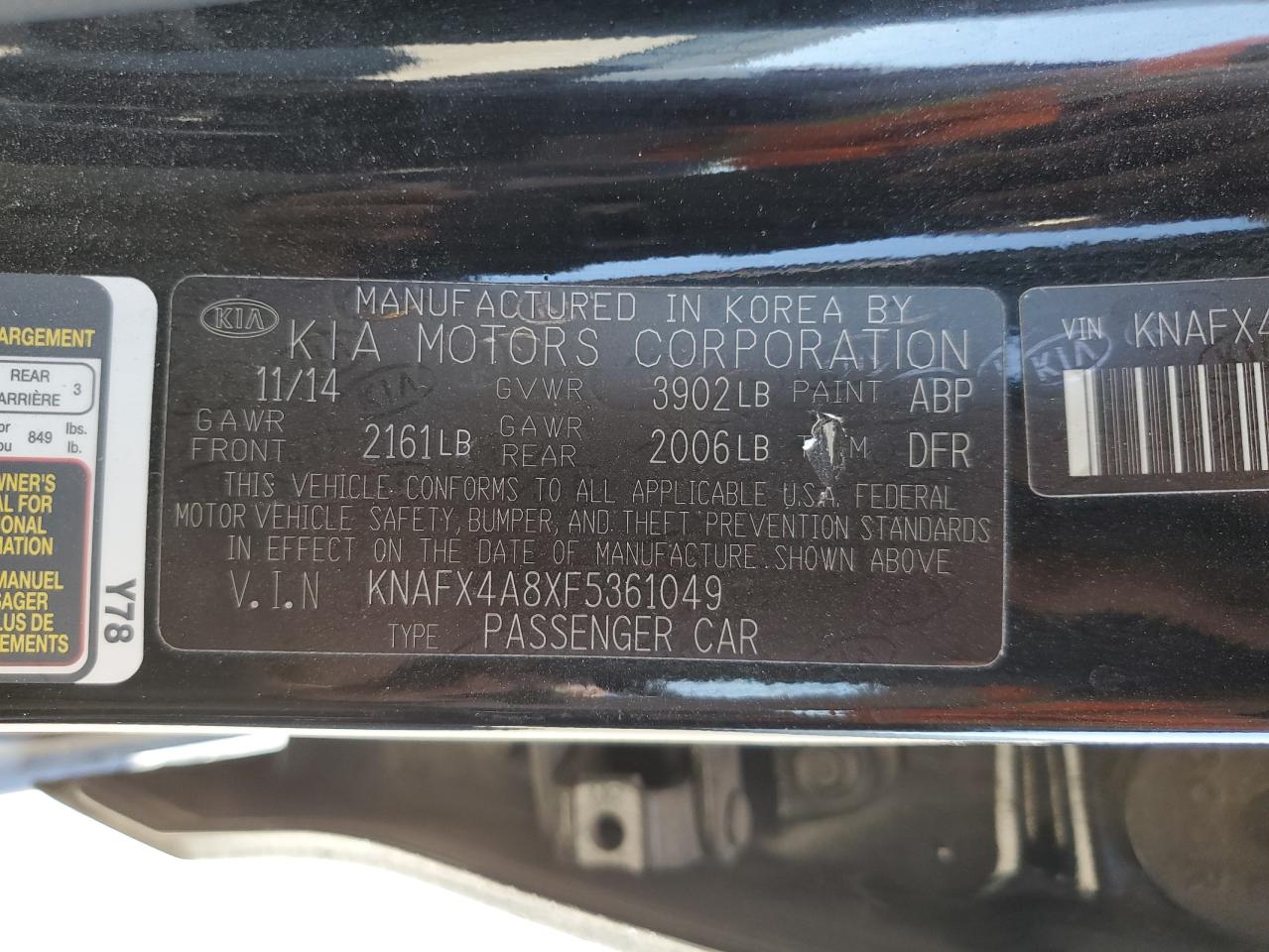 2015 Kia Forte Ex VIN: KNAFX4A8XF5361049 Lot: 64827864