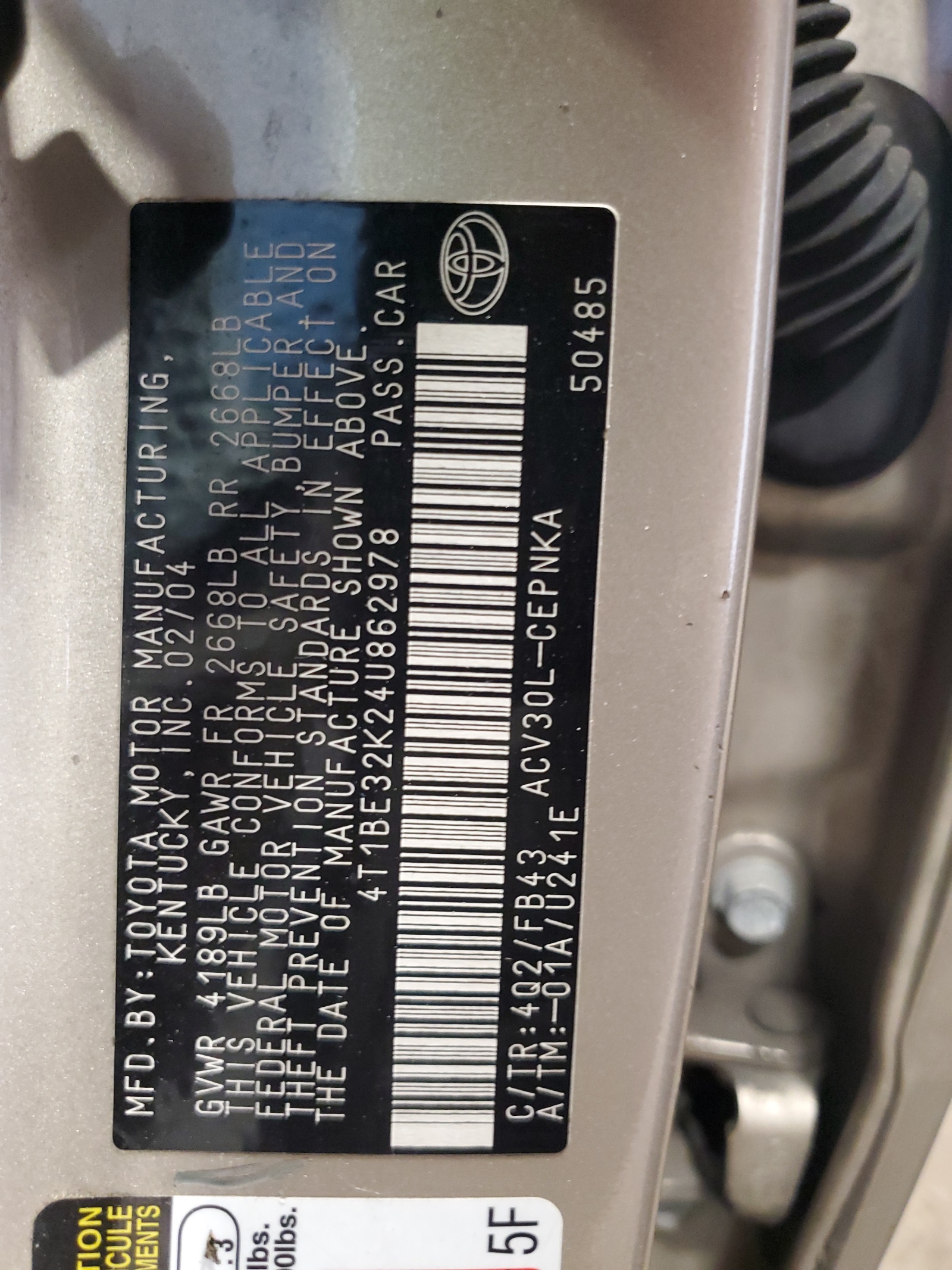 4T1BE32K24U862978 2004 Toyota Camry Le