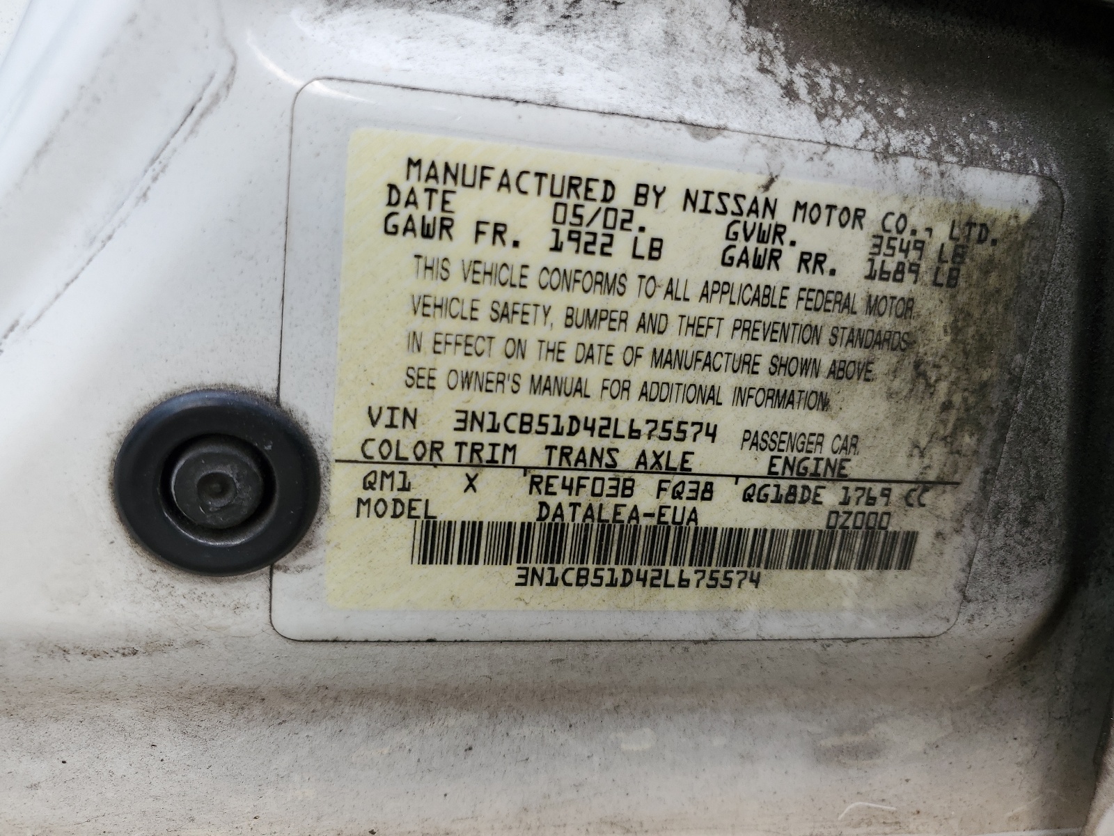 3N1CB51D42L675574 2002 Nissan Sentra Xe