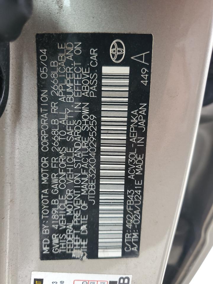 2004 Toyota Camry Le VIN: JTDBE32K040295259 Lot: 65471084