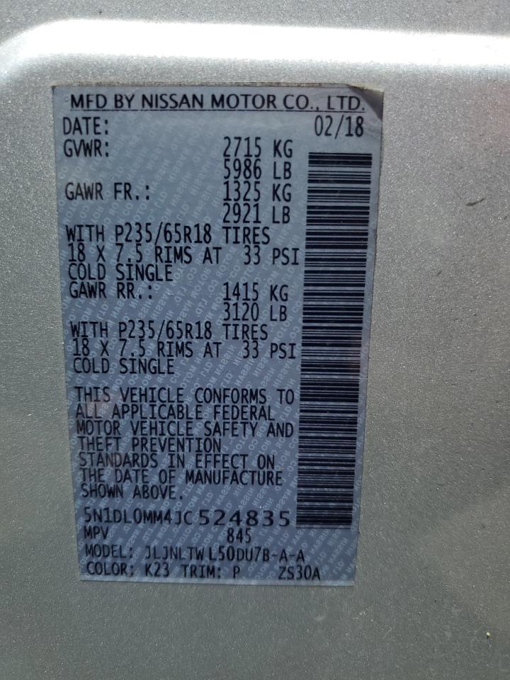 2018 Infiniti Qx60 VIN: 5N1DL0MM4JC524835 Lot: 62312684