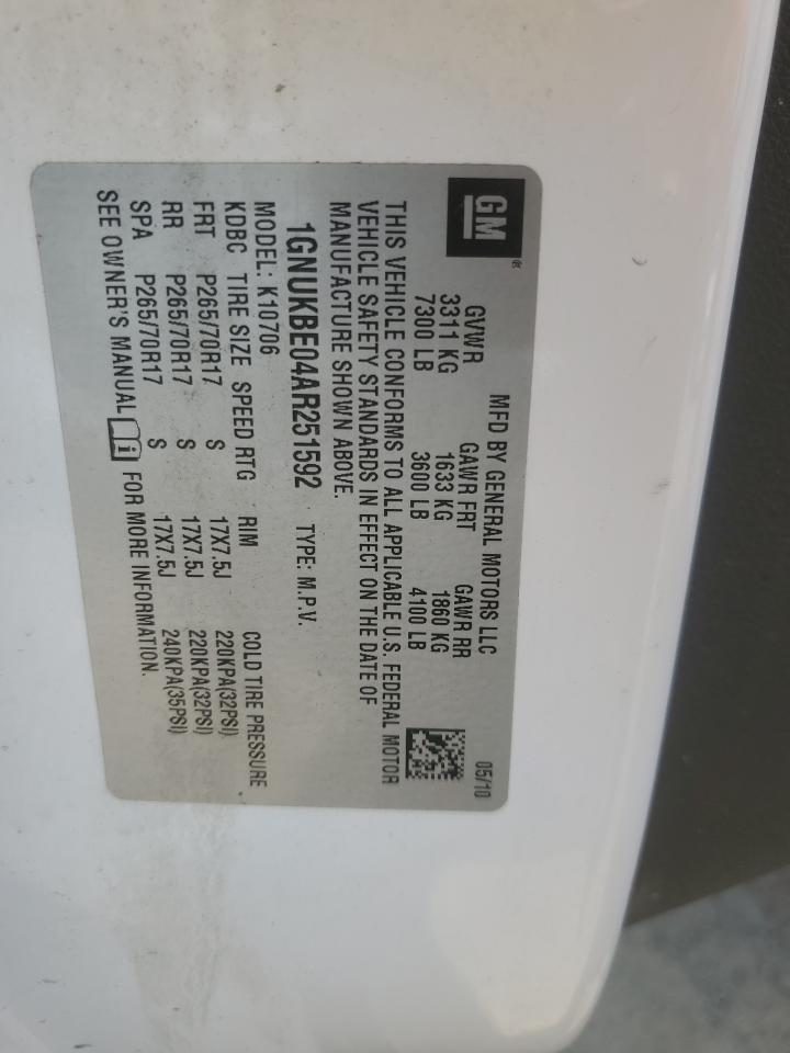 2010 Chevrolet Tahoe K1500 Lt VIN: 1GNUKBE04AR251592 Lot: 63263284