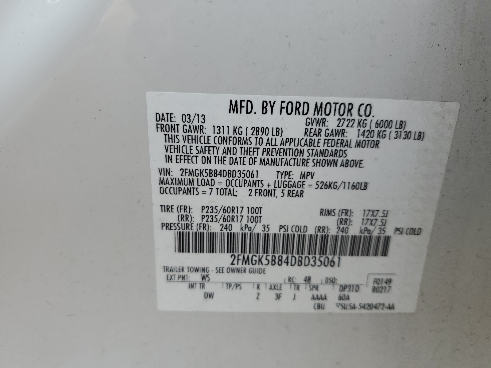 2FMGK5B84DBD35061 2013 Ford Flex Se