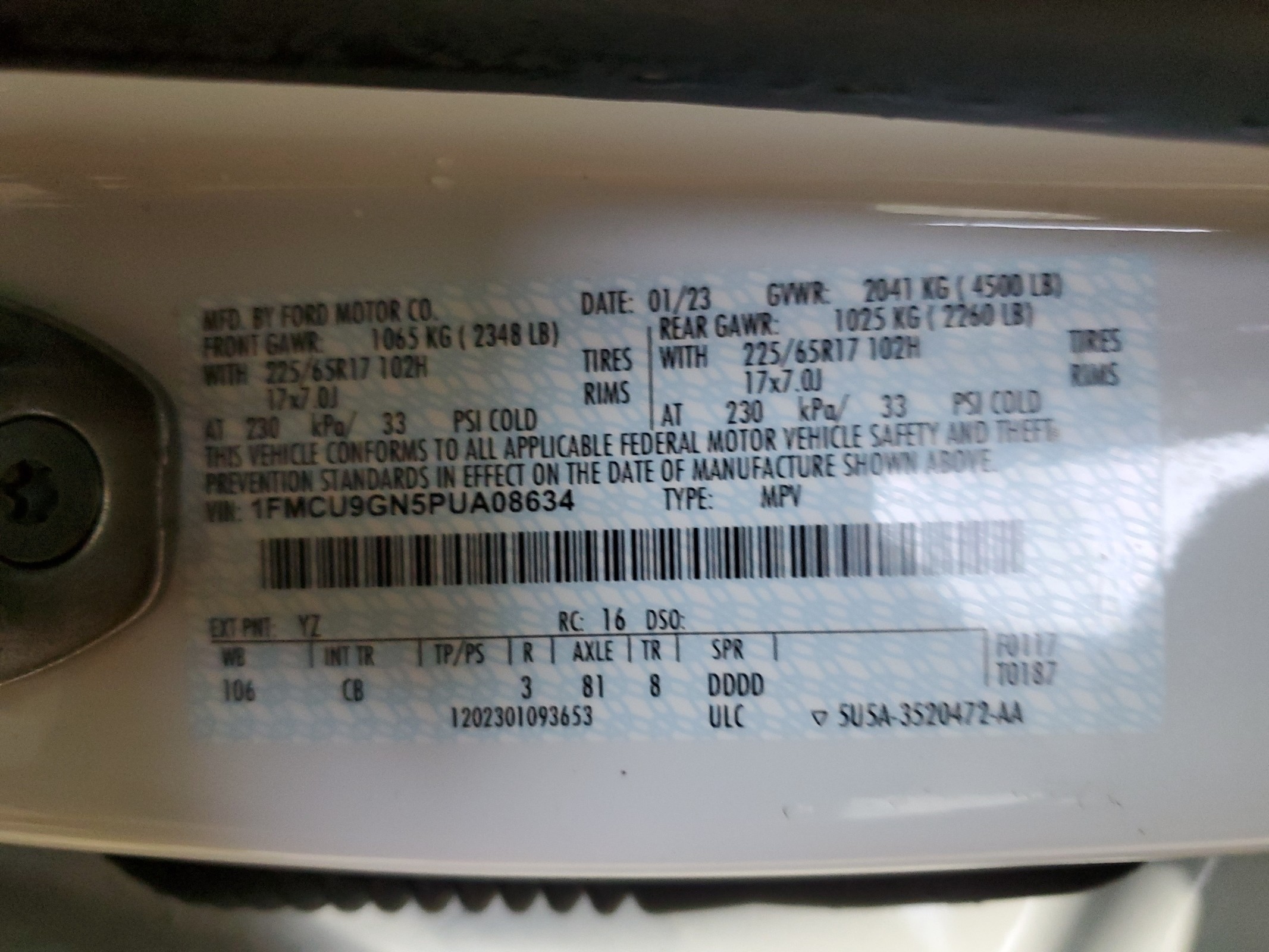 1FMCU9GN5PUA08634 2023 Ford Escape Active