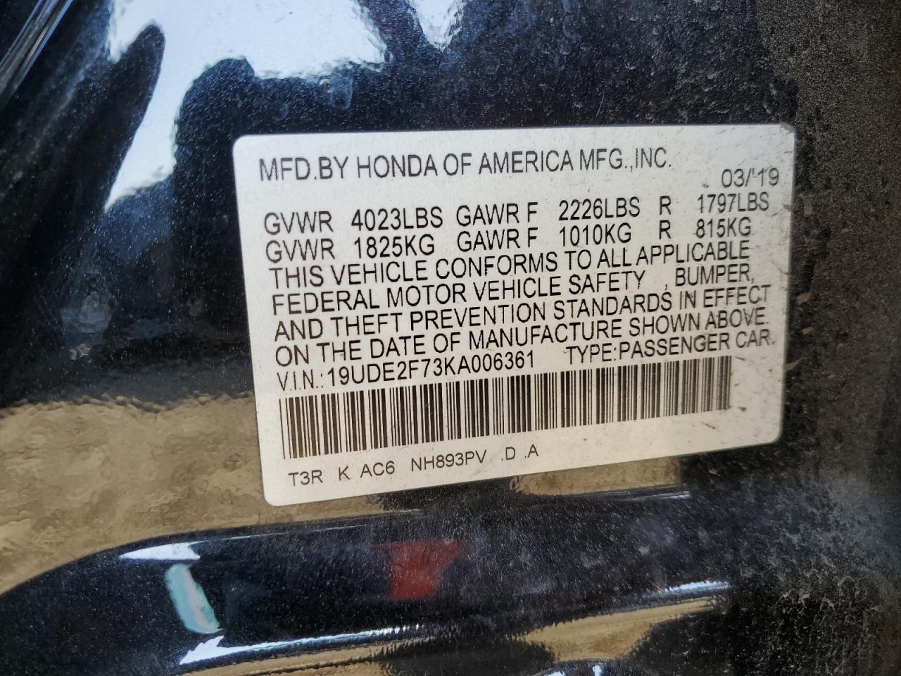 19UDE2F73KA006361 2019 Acura Ilx Premium