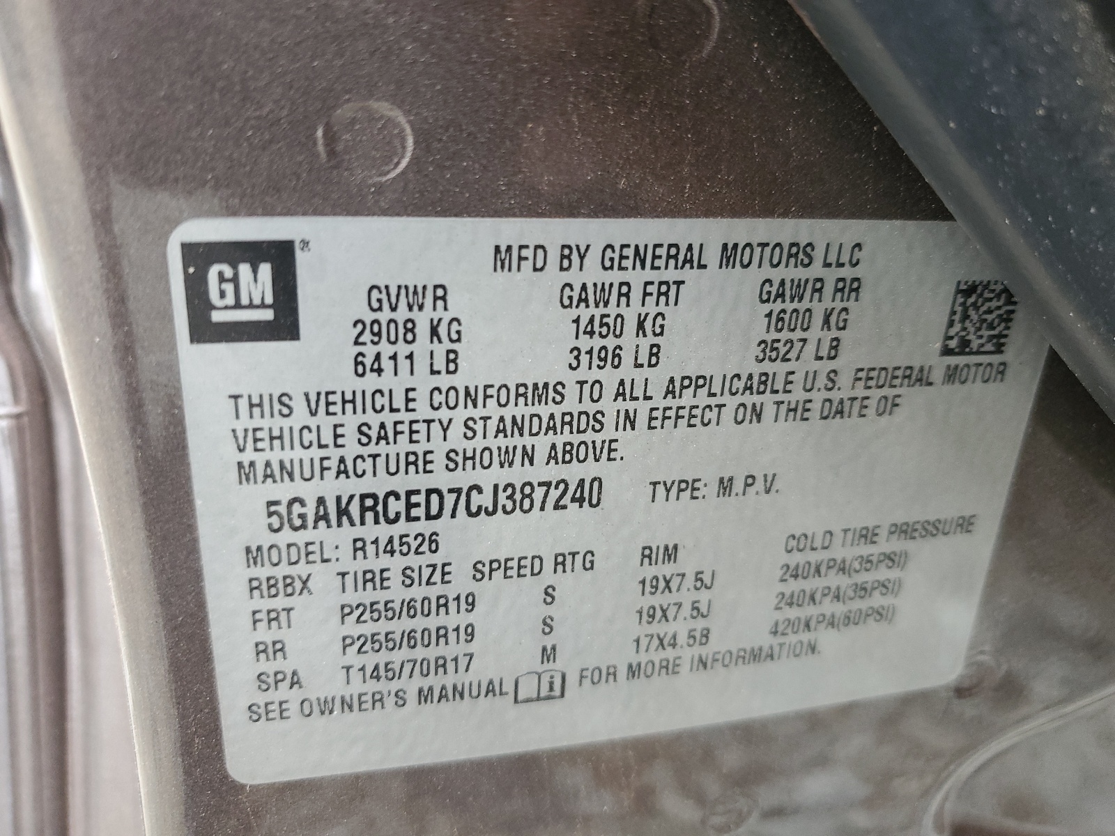 5GAKRCED7CJ387240 2012 Buick Enclave