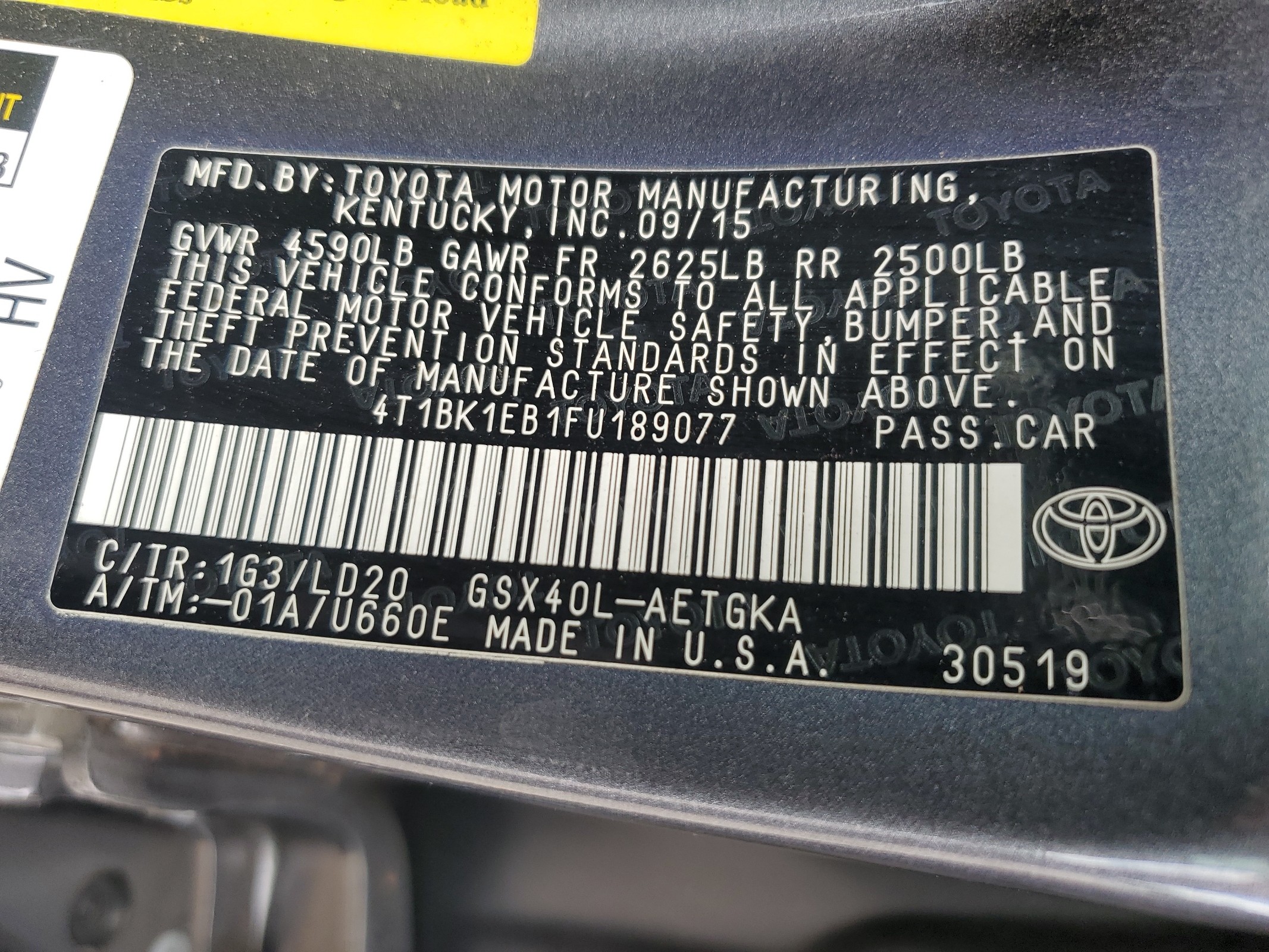 4T1BK1EB1FU189077 2015 Toyota Avalon Xle