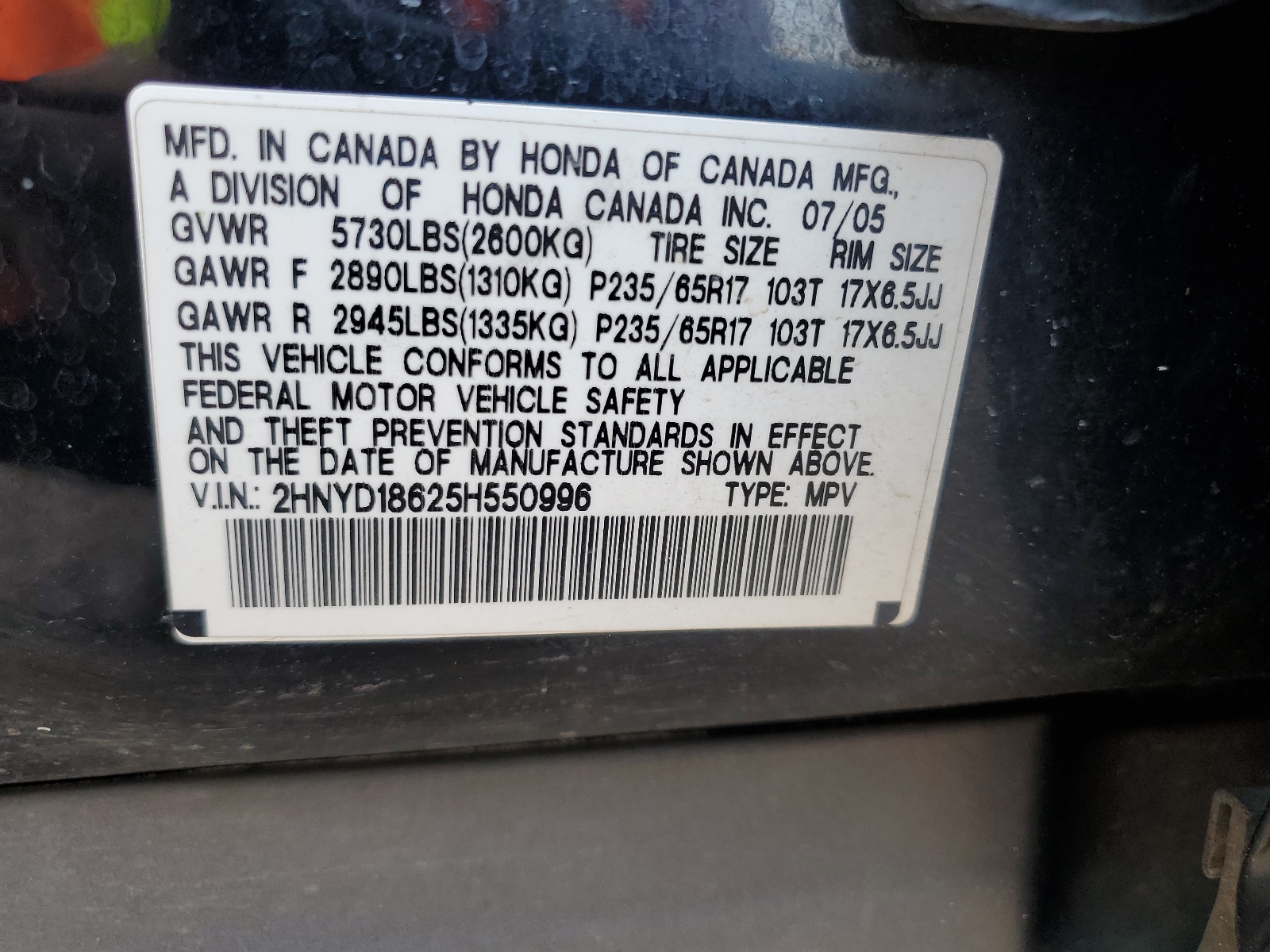 2HNYD18625H550996 2005 Acura Mdx Touring