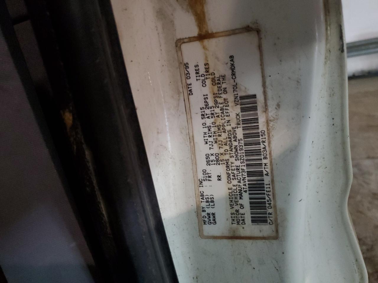 1995 Toyota Tacoma Xtracab VIN: 4TAVN73F1SZ019375 Lot: 61931294