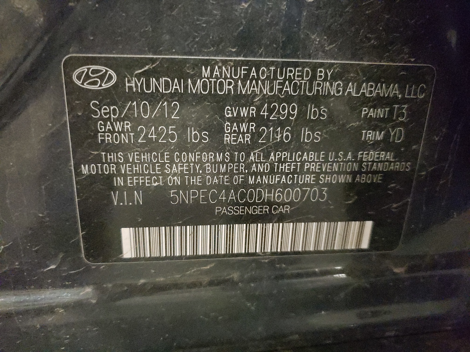 5NPEC4AC0DH600703 2013 Hyundai Sonata Se