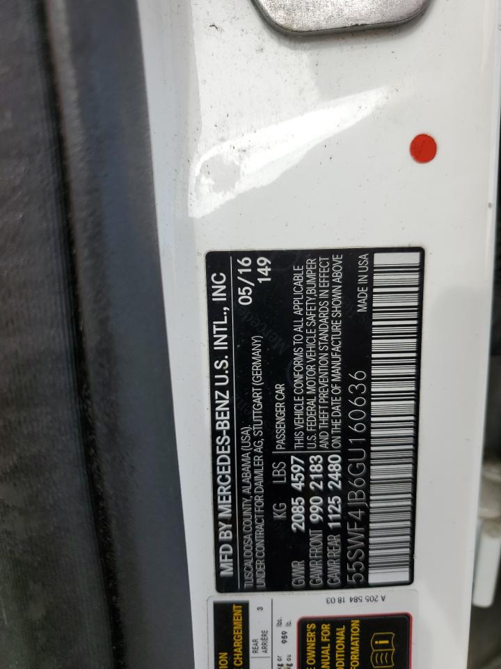 2016 Mercedes-Benz C 300 VIN: 55SWF4JB6GU160636 Lot: 63295304