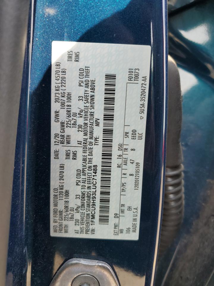 2020 Ford Escape Sel VIN: 1FMCU9H93LUC71488 Lot: 63353784