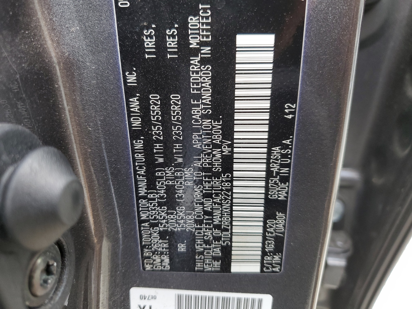 5TDLZRBHXNS221815 2022 Toyota Highlander Xse