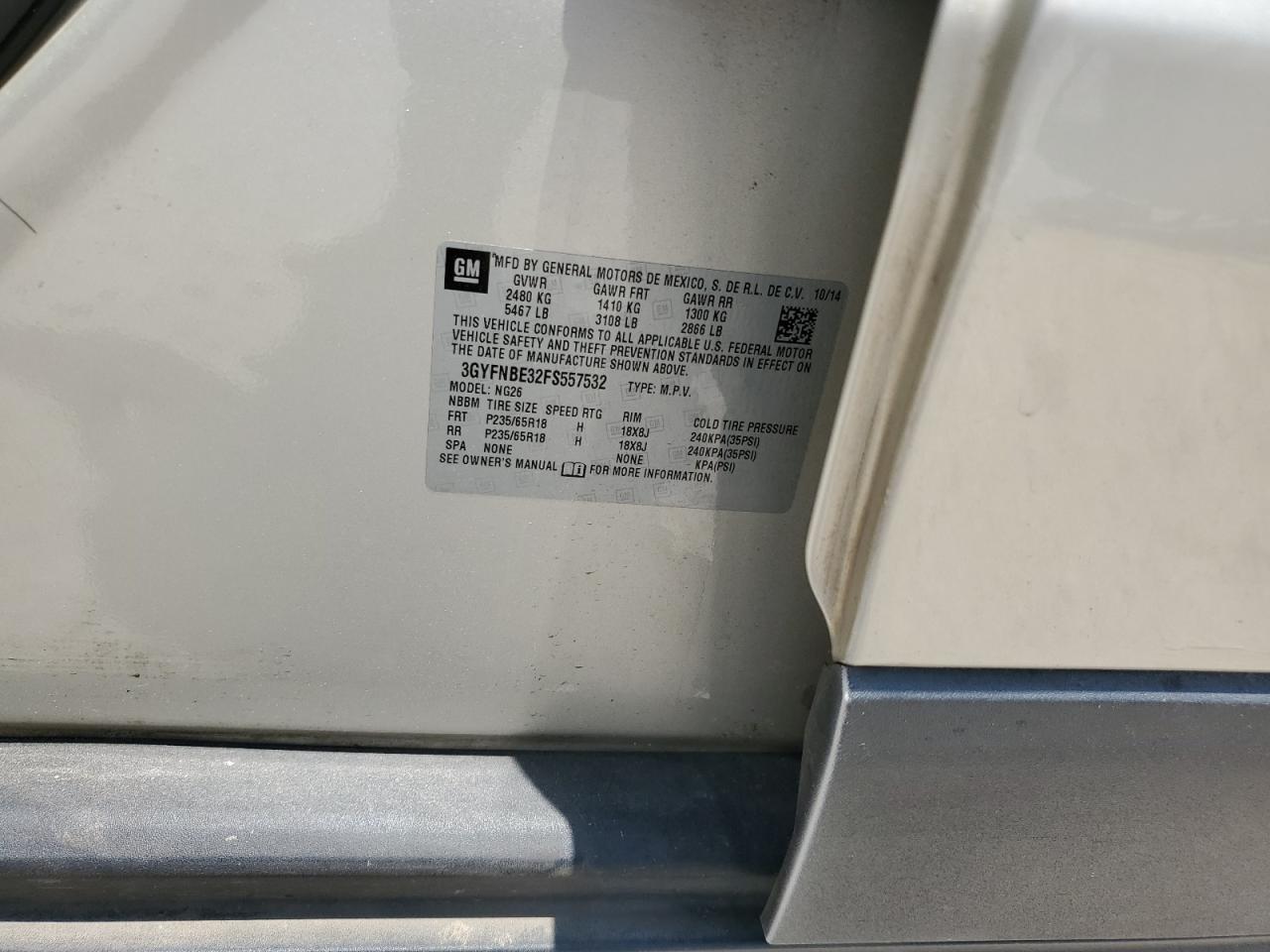 2015 Cadillac Srx Luxury Collection VIN: 3GYFNBE32FS557532 Lot: 63024344