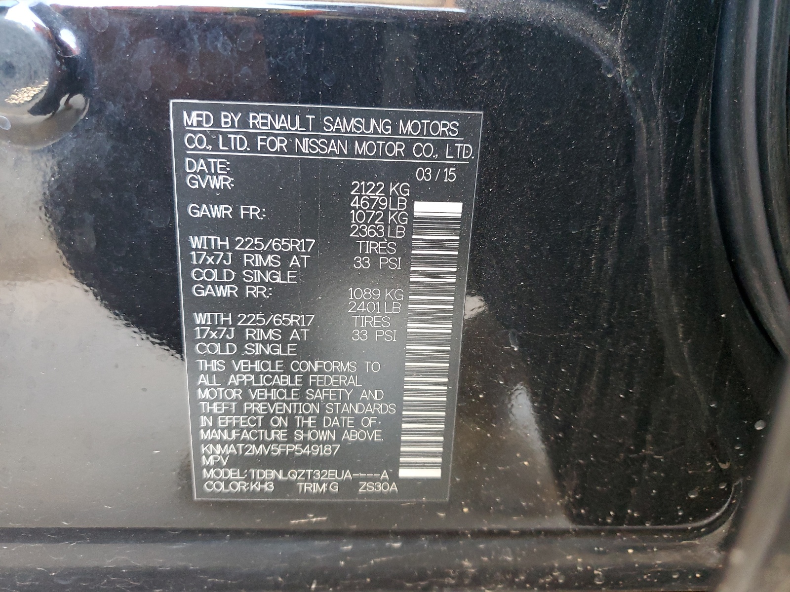 KNMAT2MV5FP549187 2015 Nissan Rogue S