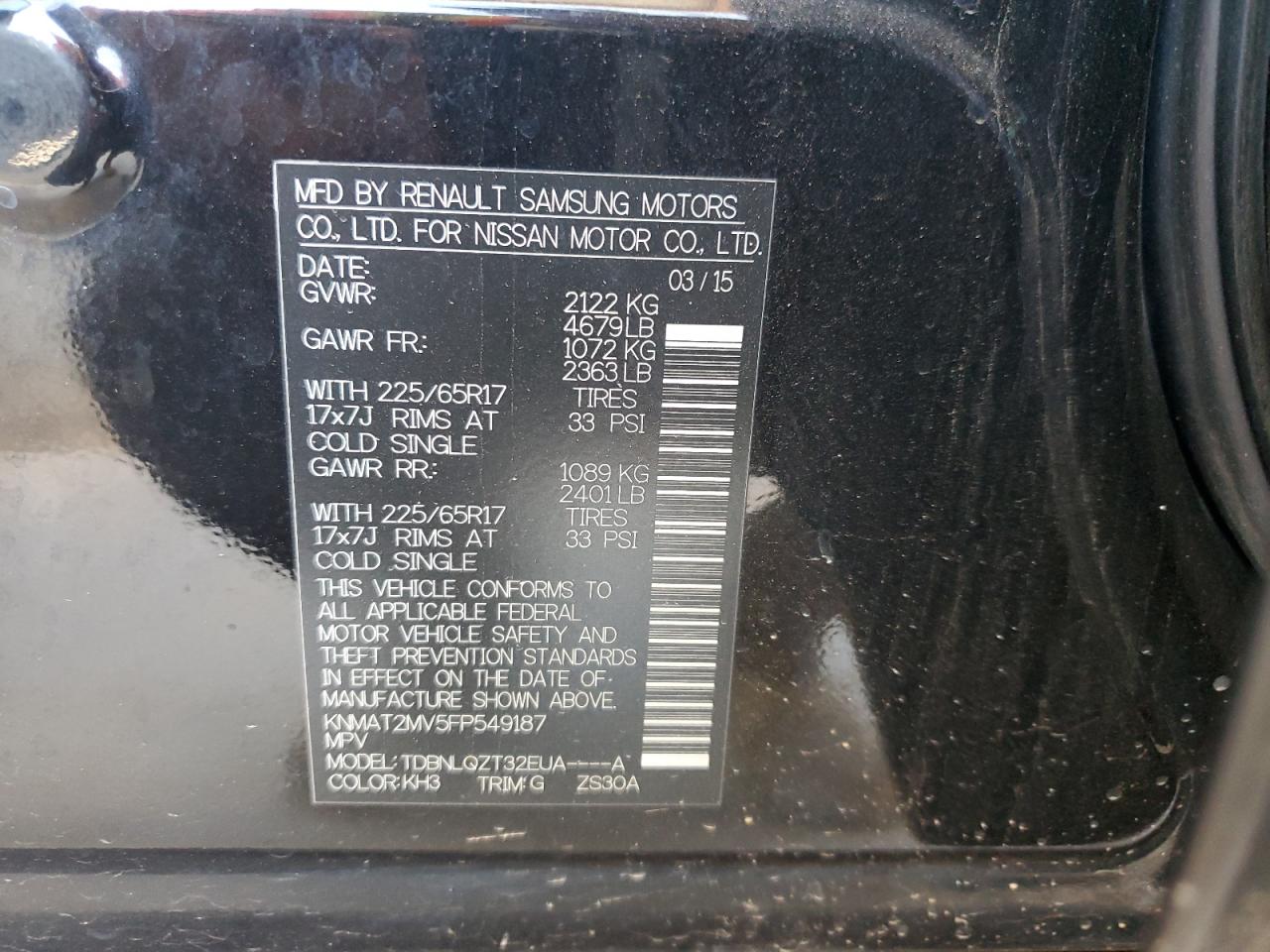 2015 Nissan Rogue S VIN: KNMAT2MV5FP549187 Lot: 61118814