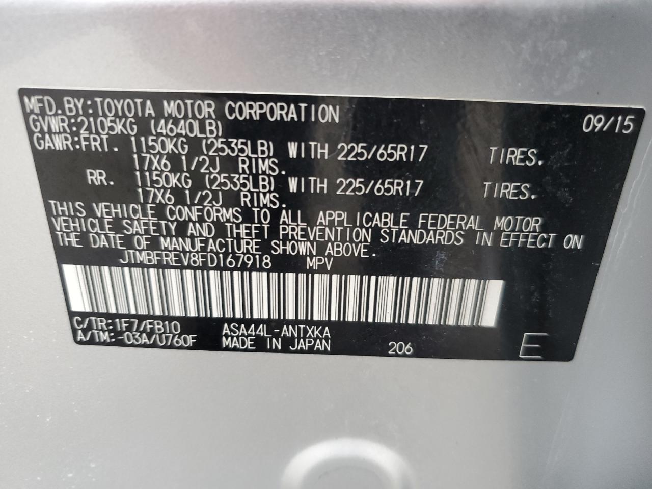 JTMBFREV8FD167918 2015 TOYOTA RAV 4 - Image 15