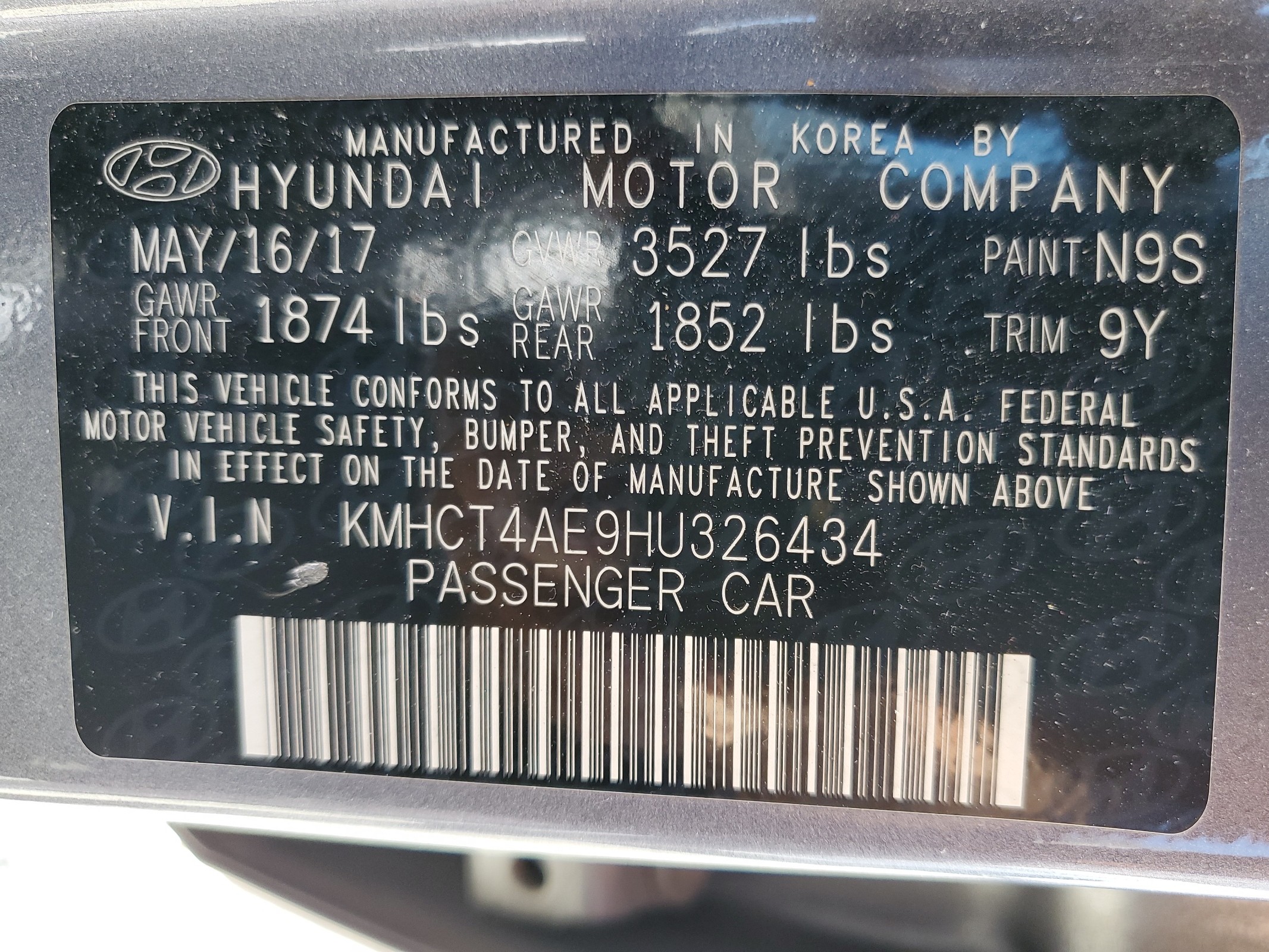 KMHCT4AE9HU326434 2017 Hyundai Accent Se