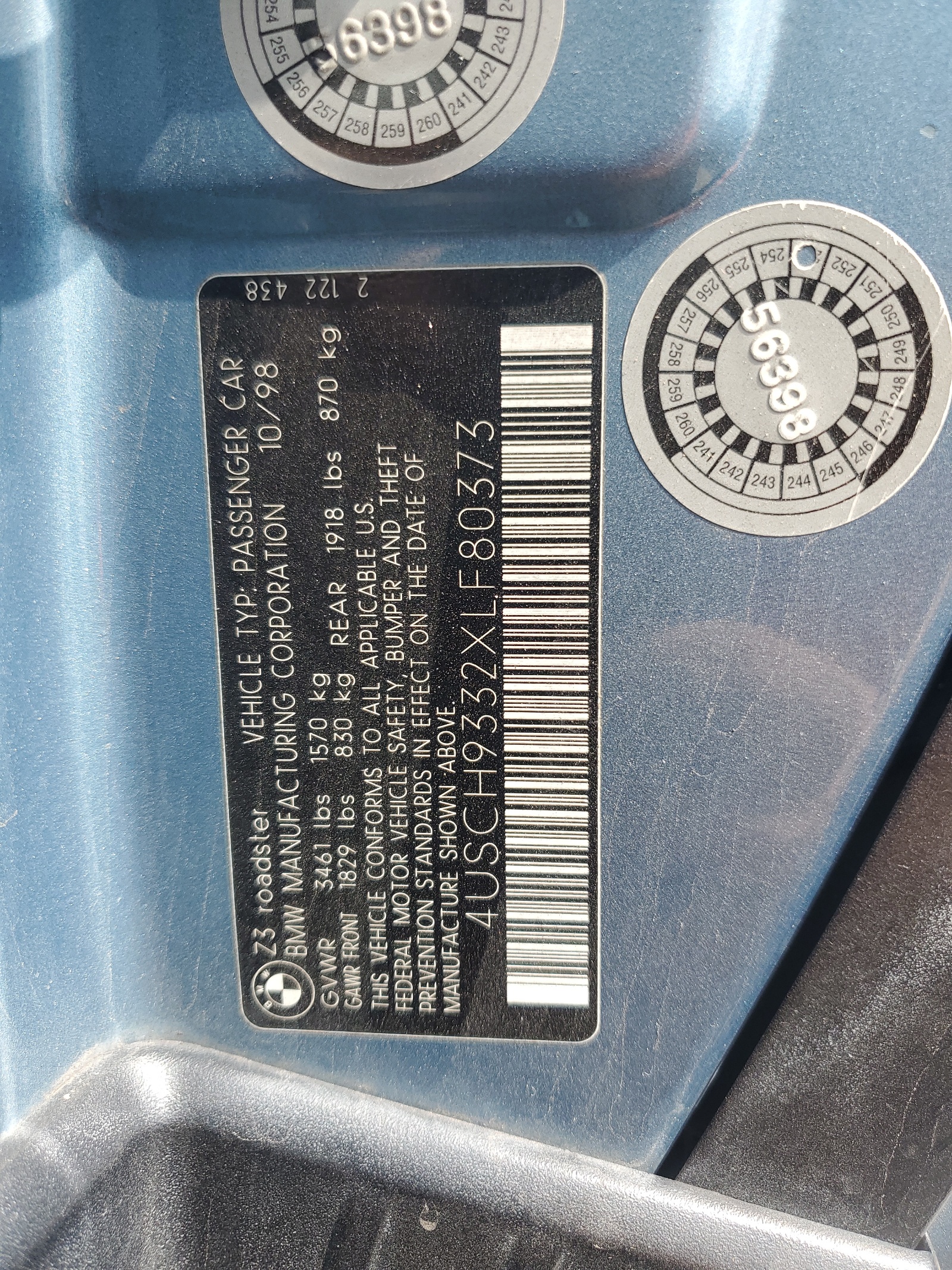 4USCH9332XLF80373 1999 BMW Z3 2.3