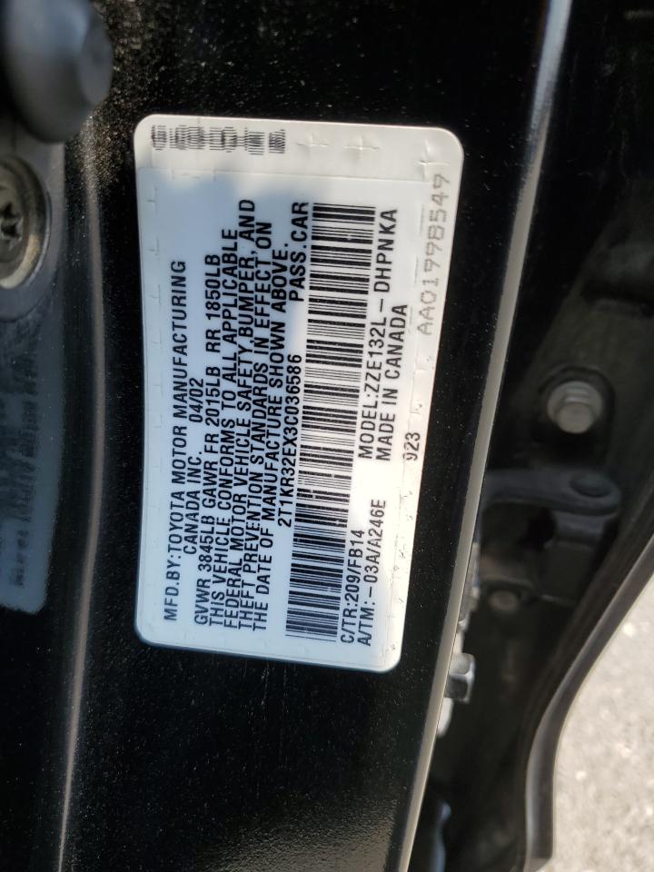 2003 Toyota Corolla Matrix Xr VIN: 2T1KR32EX3C036586 Lot: 63263724