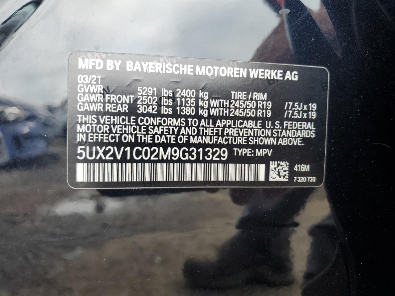 2021 BMW X4 xDrive30I VIN: 5UX2V1C02M9G31329 Lot: 60124534