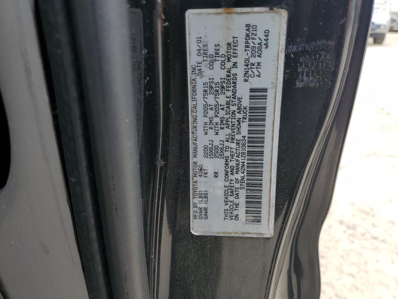 2001 Toyota Tacoma VIN: 5TENL42N41Z810634 Lot: 64943744