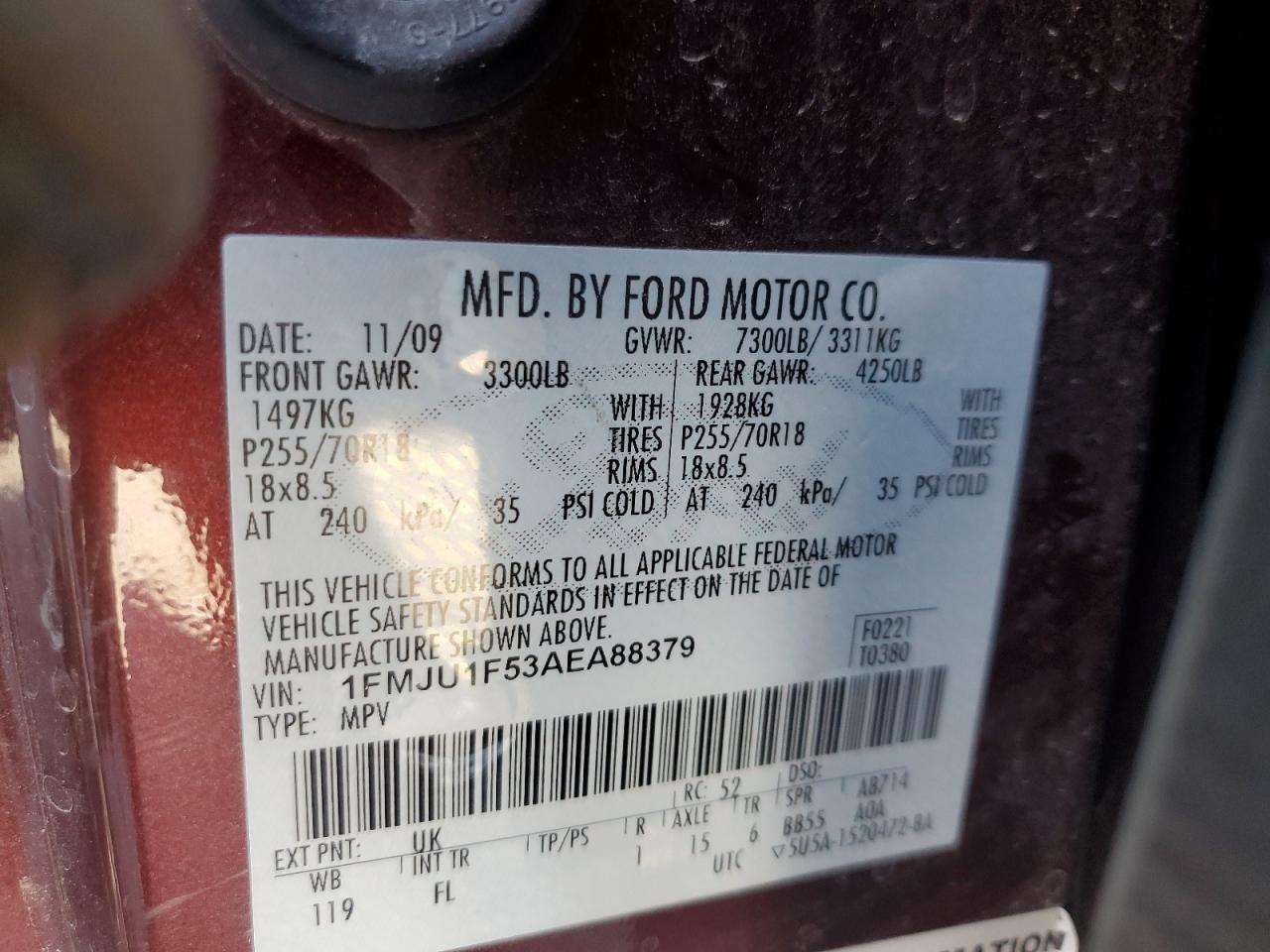 2010 Ford Expedition Xlt VIN: 1FMJU1F53AEA88379 Lot: 61610154