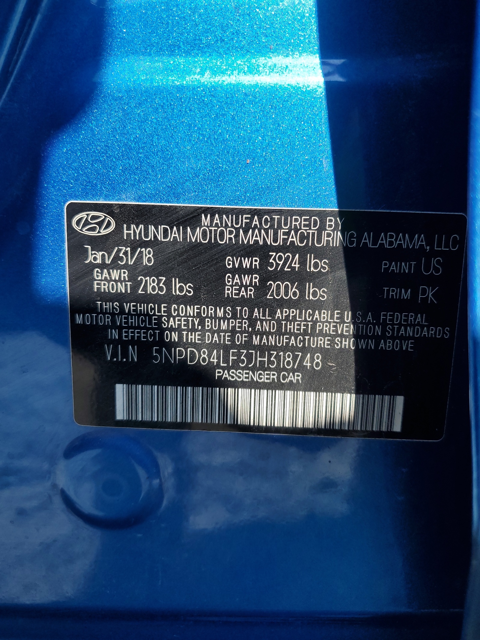 5NPD84LF3JH318748 2018 Hyundai Elantra Sel